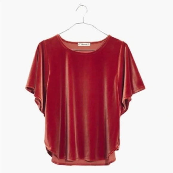 MADEWELL Velvet Butterfly‎ Top in Dark Cinnabar - Picture 1 of 8